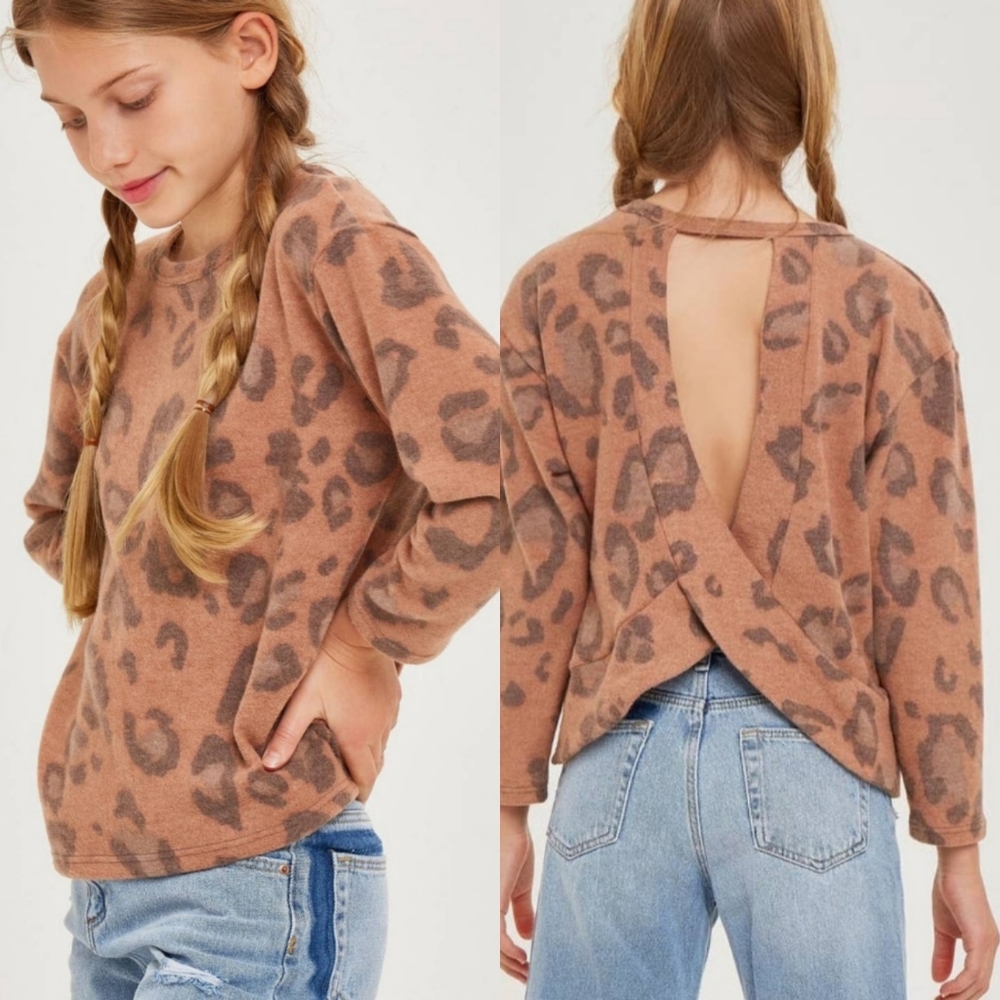Leopard Twist Open Back Knit Sweater
